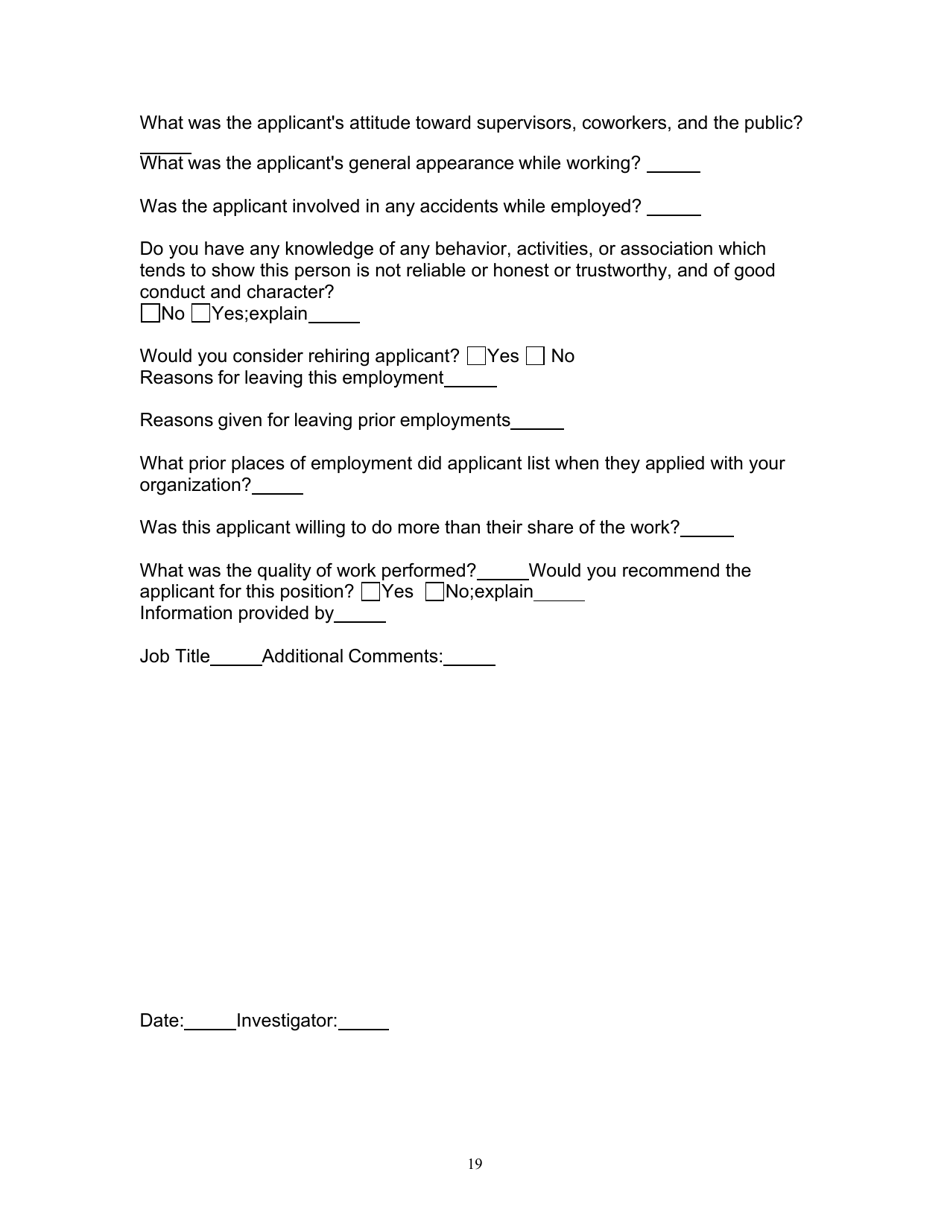 Form H-1 Background Investigation - Kentucky, Page 19
