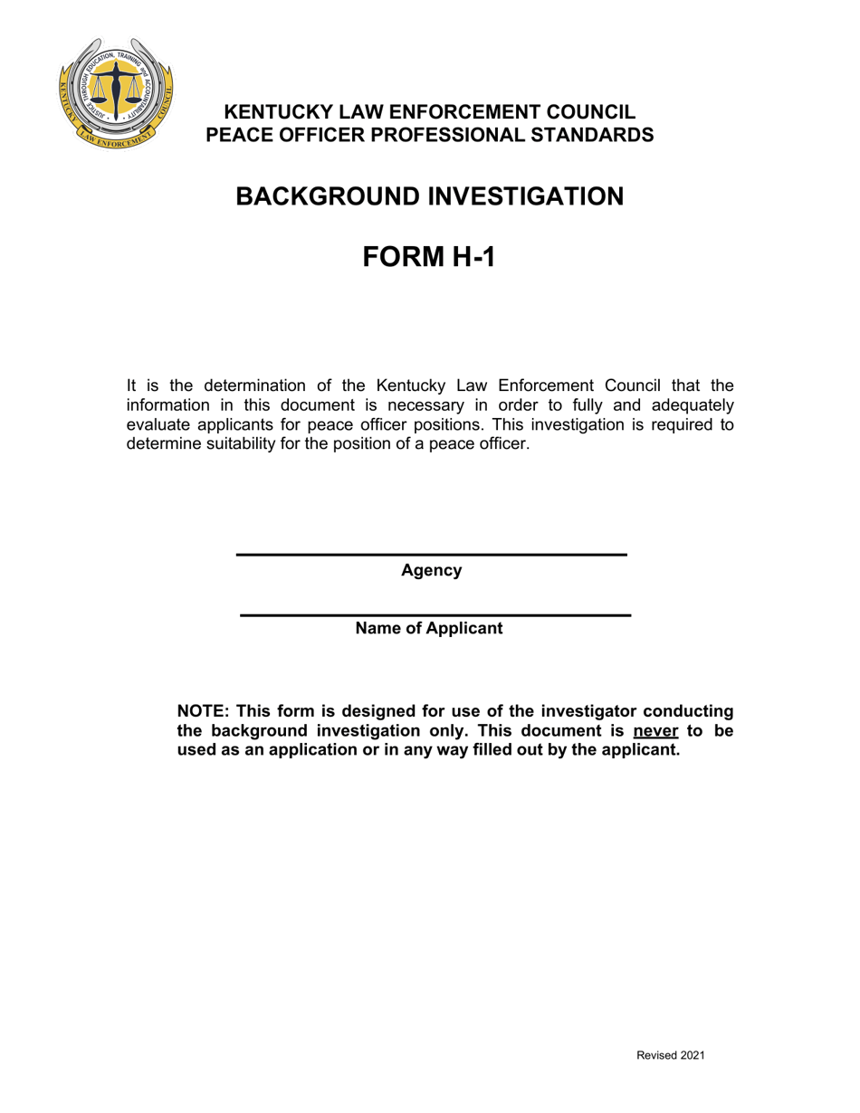 Form H-1 Background Investigation - Kentucky, Page 1