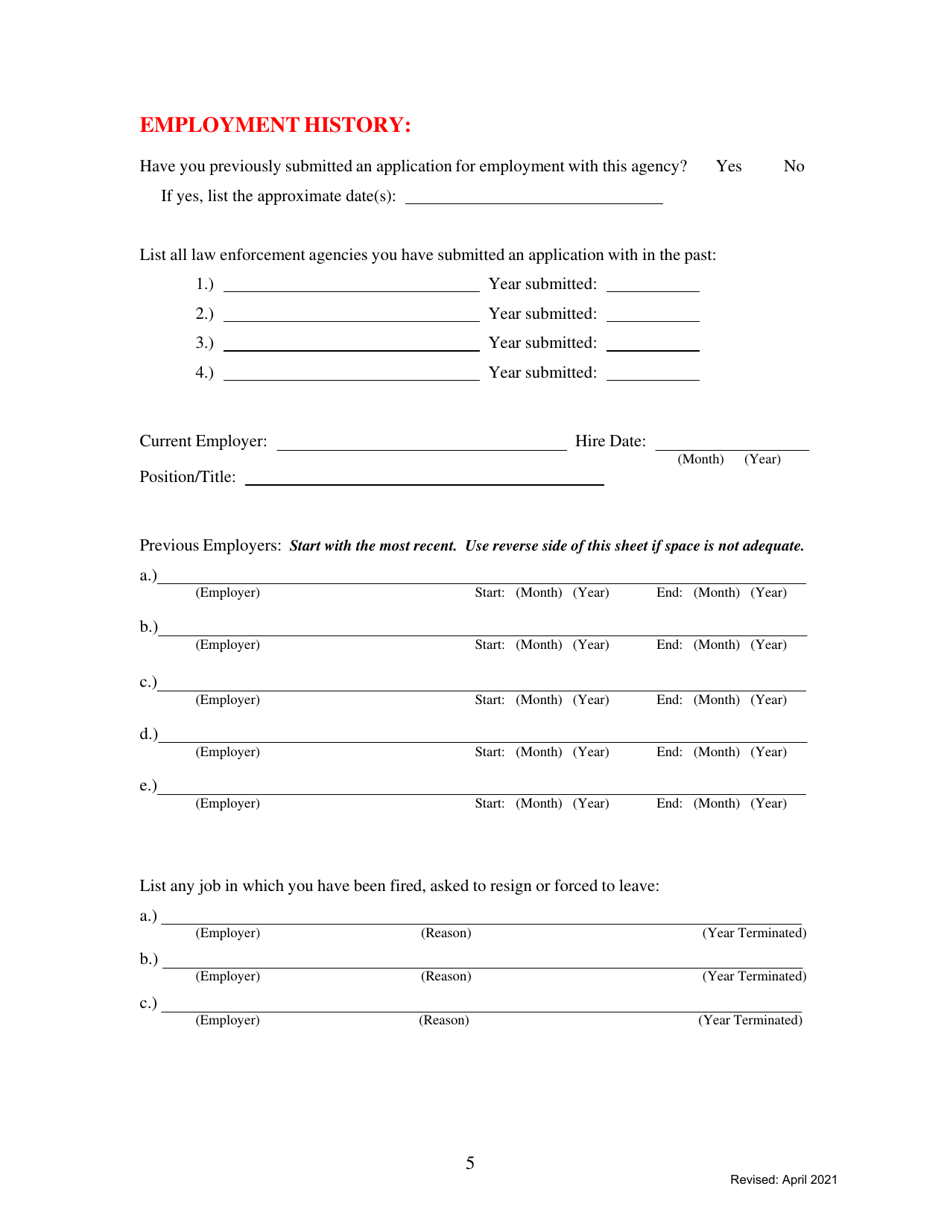 Form I-2 Pre-employment Polygraph Questionnaire - Kentucky, Page 5