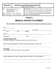 Document preview: Form G-2 Medical History Statement - Kentucky