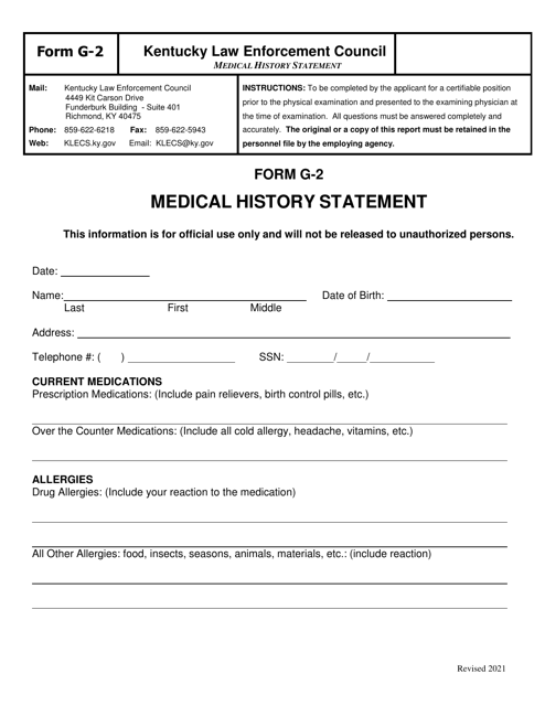 Form G-2 Medical History Statement - Kentucky