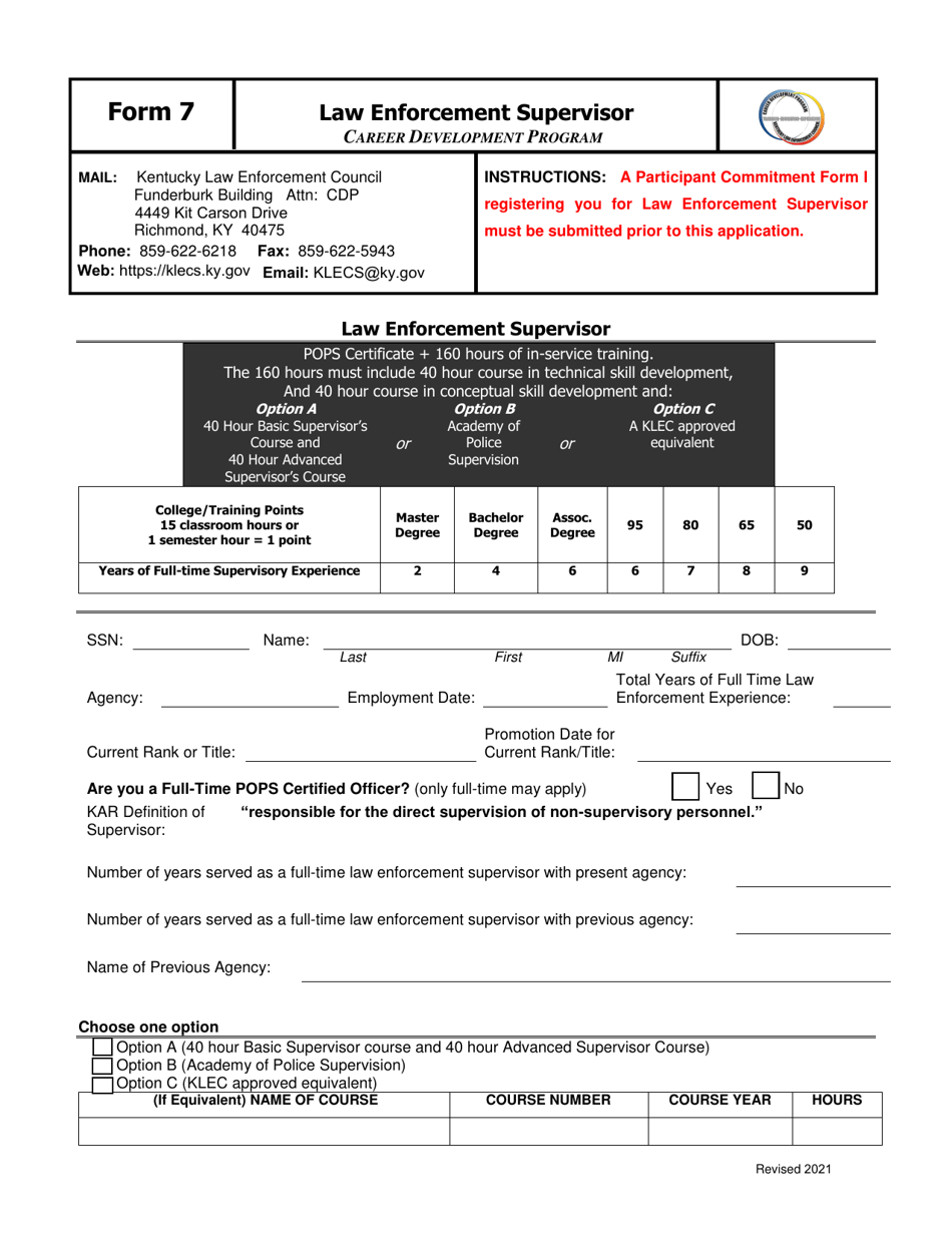Form 7 Law Enforcement Supervisor - Kentucky, Page 1