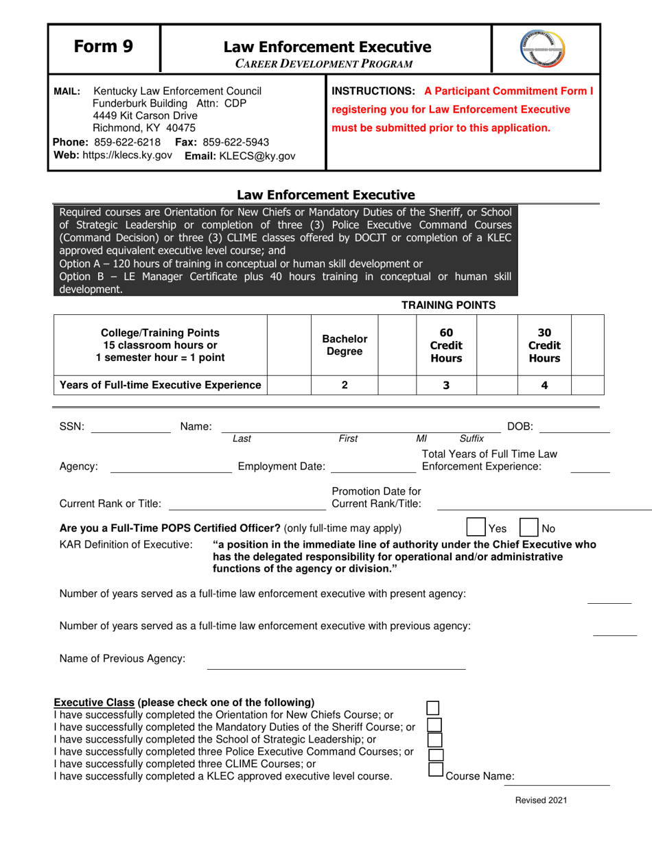 Form 9 Law Enforcement Executive - Kentucky, Page 1