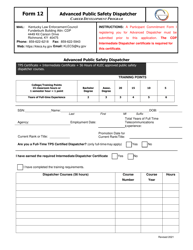 Document preview: Form 12 Advanced Public Safety Dispatcher - Kentucky