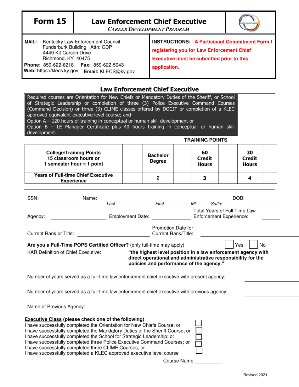 Form 15 Law Enforcement Chief Executive - Kentucky, Page 1