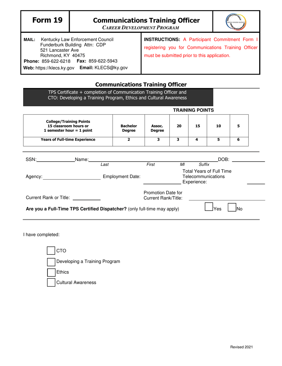 Form 19 Download Fillable PDF or Fill Online Communications Training ...