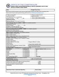 Document preview: Federal Grant (Non-interdepartmental Service Agreement) Setup Form - Notice of Federal Grant Award - Massachusetts