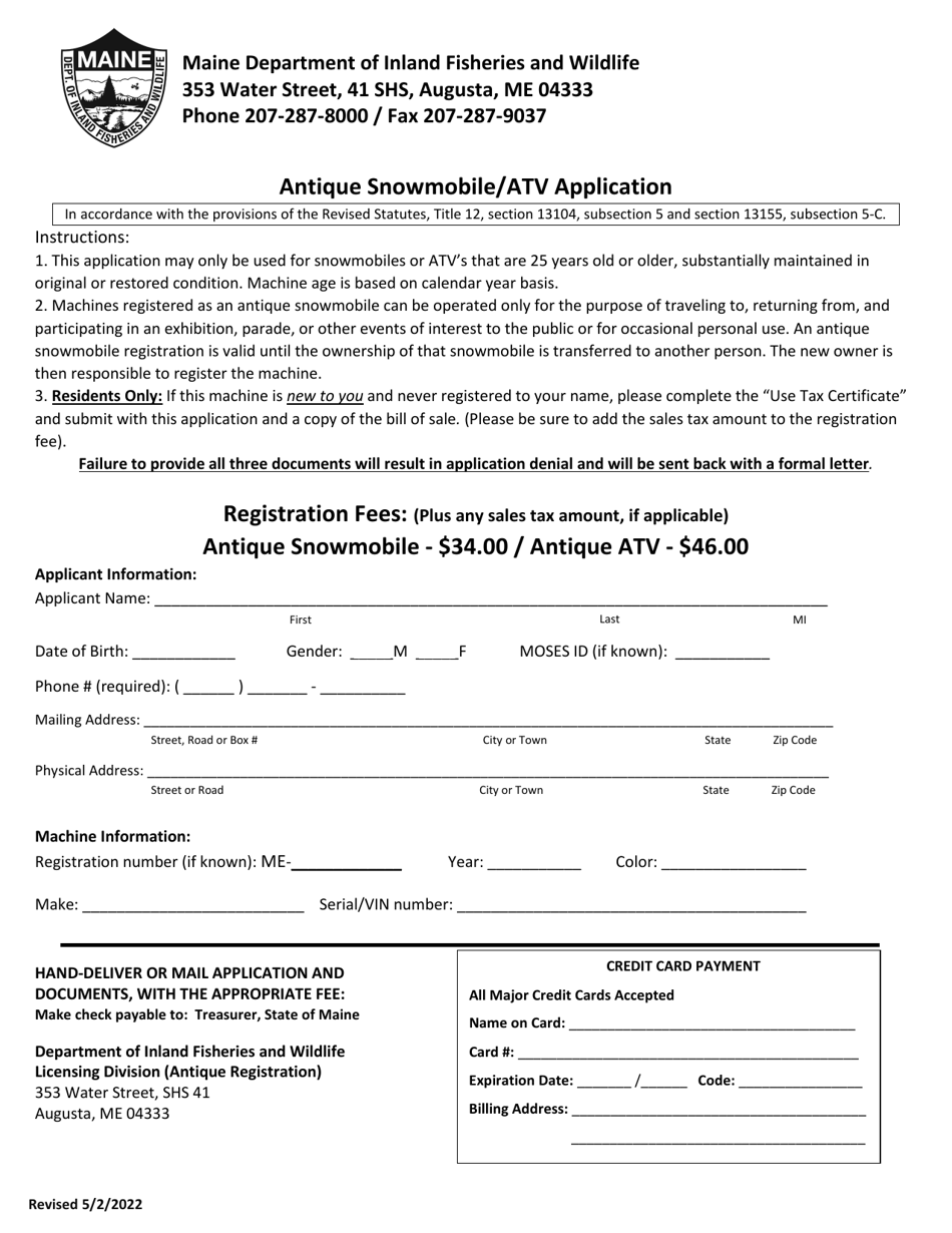 Maine Antique Snowmobile/Atv Application Fill Out, Sign Online and