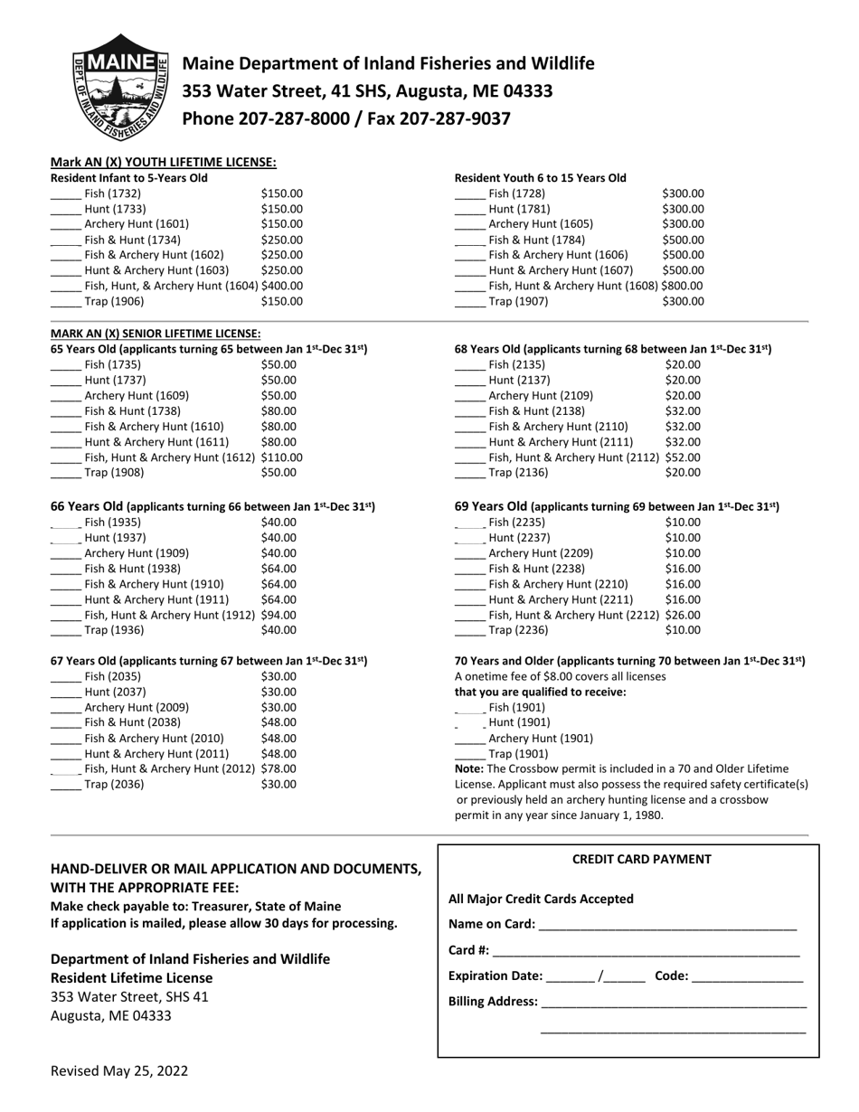 Maine Resident Lifetime License Application - Maine, Page 2
