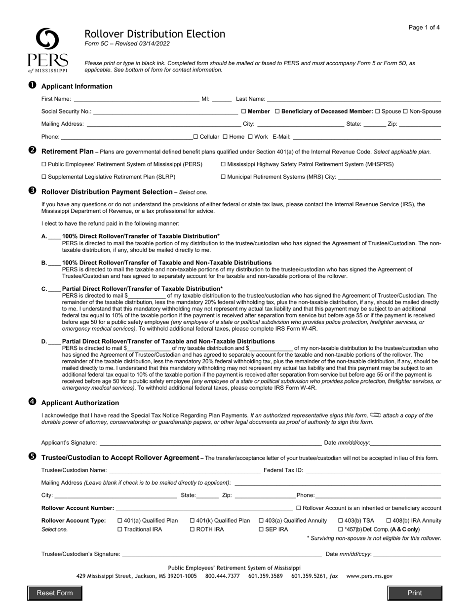 Form 5C Download Fillable PDF or Fill Online Rollover Distribution