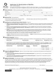 Form R &quot;Application for Recalculation of Benefits&quot; - Mississippi