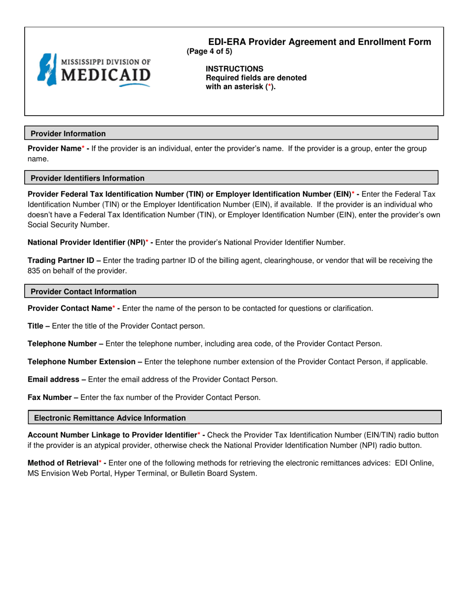 Edi-Era Provider Agreement and Enrollment Form - Mississippi, Page 4