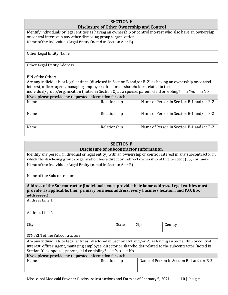 Mississippi Mississippi Medicaid Provider Disclosure Form Fill Out Sign Online And Download 6325