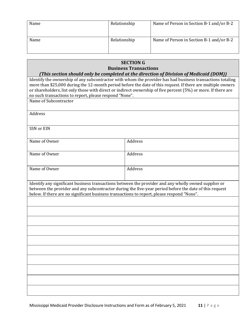 Mississippi Medicaid Provider Disclosure Form - Mississippi, Page 11