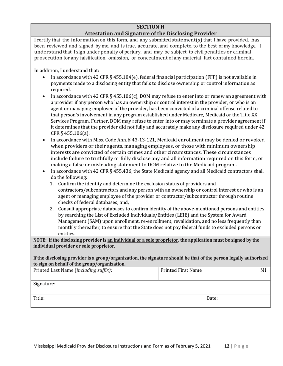 Mississippi Mississippi Medicaid Provider Disclosure Form Fill Out