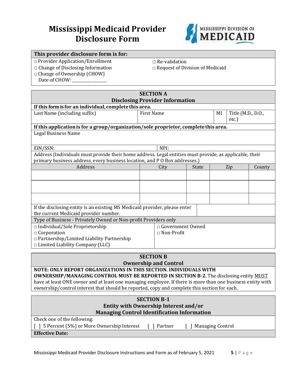Mississippi Mississippi Medicaid Provider Disclosure Form Fill Out Sign Online And Download 5875