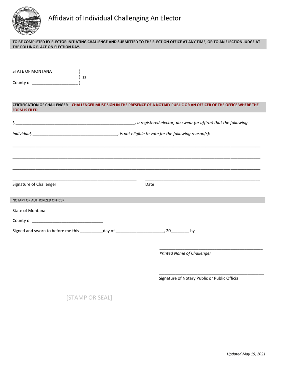 Affidavit of Individual Challenging an Elector - Montana, Page 1