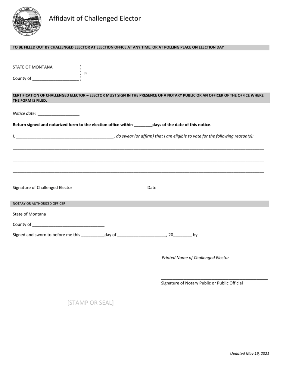 Affidavit of Challenged Elector - Montana, Page 1