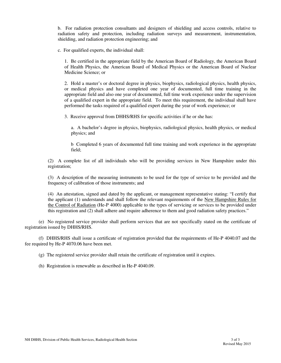 Form DHHS / RHS-SP Application for Registration as a Provider of Radiation or Mri Machine-Related Services - New Hampshire, Page 3