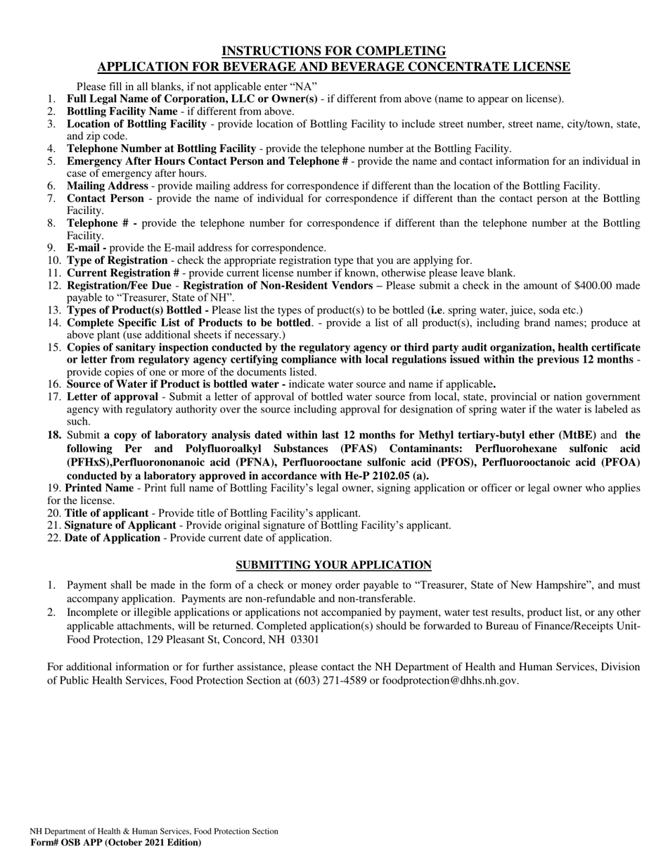Form OSB APP Application for Beverage and Bottle Water Registration - New Hampshire, Page 2