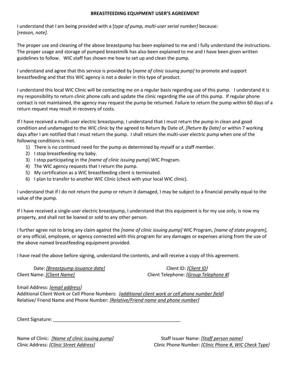 Breastfeeding Equipment Users Agreement - New Hampshire, Page 1