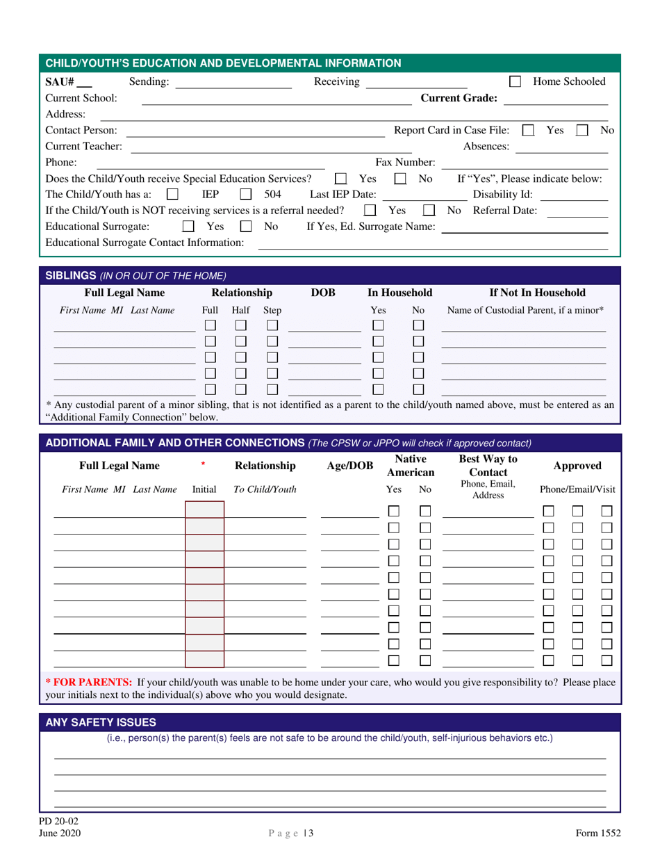 Form 1552 Child / Youth Information Sheet - New Hampshire, Page 3
