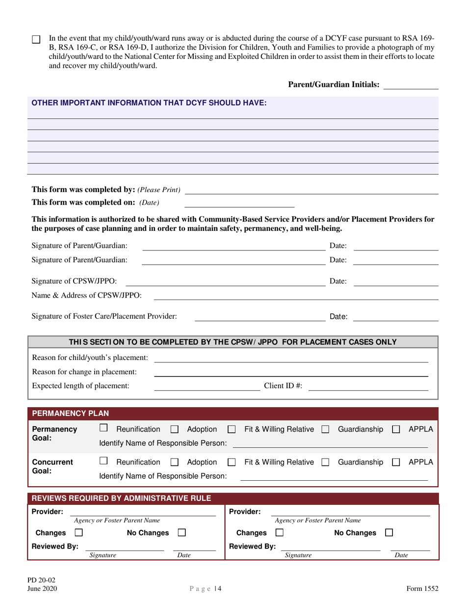 Form 1552 Child / Youth Information Sheet - New Hampshire, Page 4