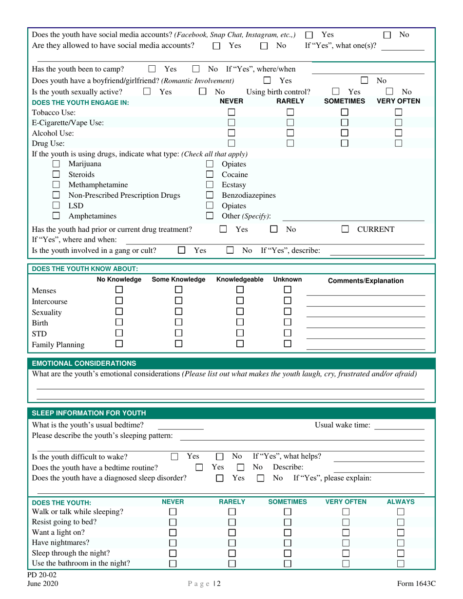 Form 1643C Getting to Know Me - Youth (11-18 Years Old) - New Hampshire, Page 2