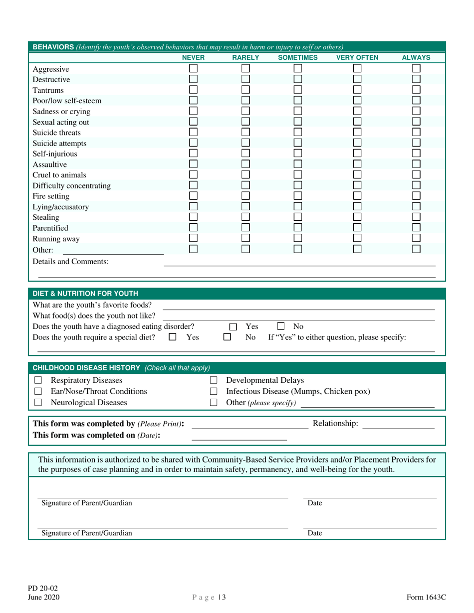 Form 1643C Getting to Know Me - Youth (11-18 Years Old) - New Hampshire, Page 3