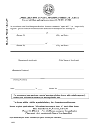 Document preview: Application for a Special Marriage Officiant License - New Hampshire