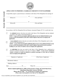 Document preview: Application to Perform a Marriage Ceremony in New Hampshire - New Hampshire