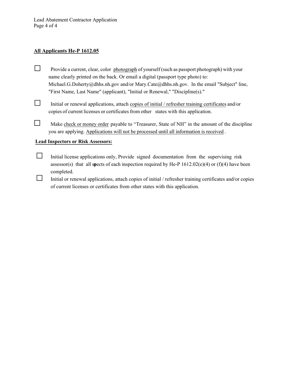 Form LLCA-1 Lead License or Certification Application (Initial / Renewal) - New Hampshire, Page 4