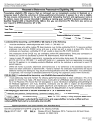 Document preview: BFA Form 820 Request to Determine Presumptive Eligibility (Pe) - New Hampshire