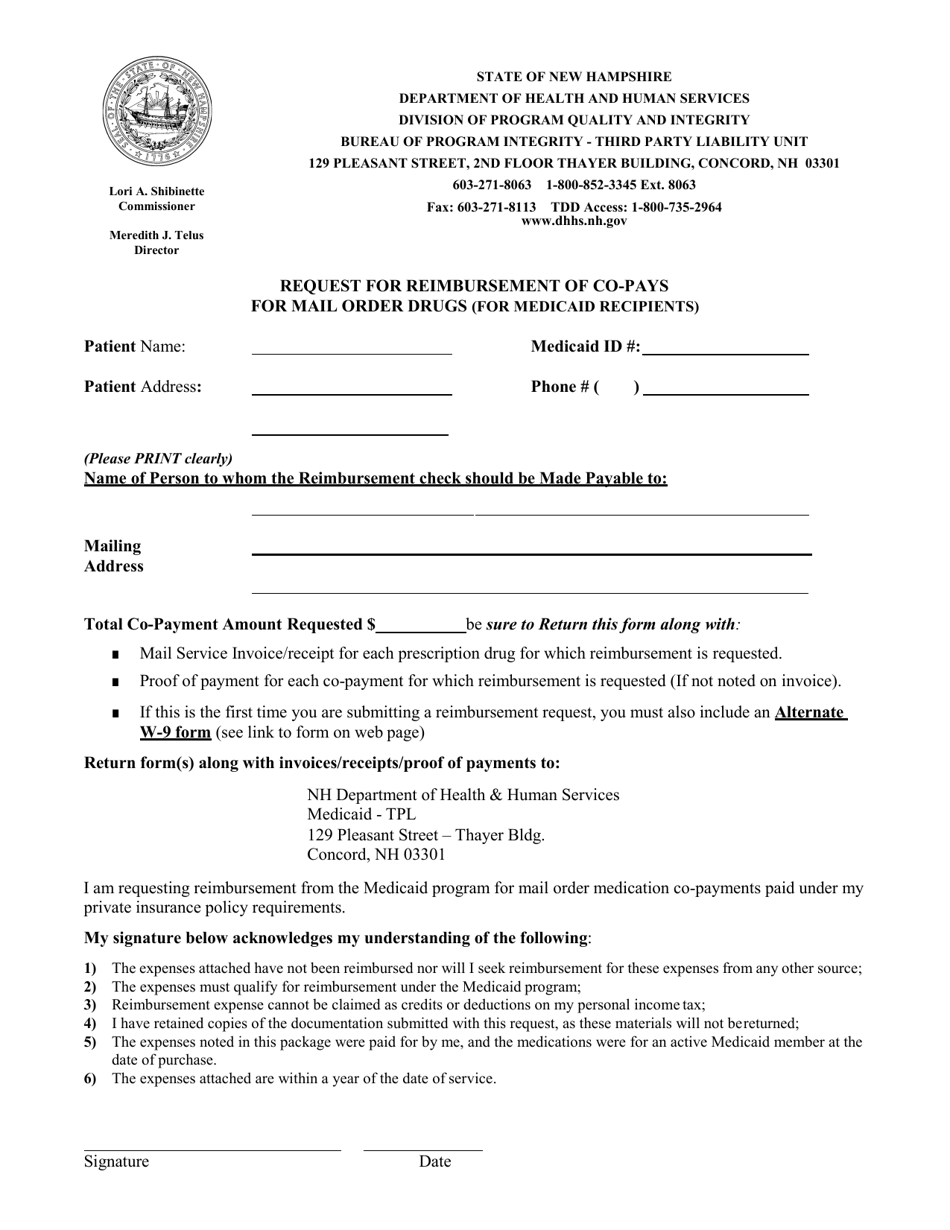 Request for Reimbursement of Co-pays for Mail Order Drugs (For Medicaid Recipients) - New Hampshire, Page 2