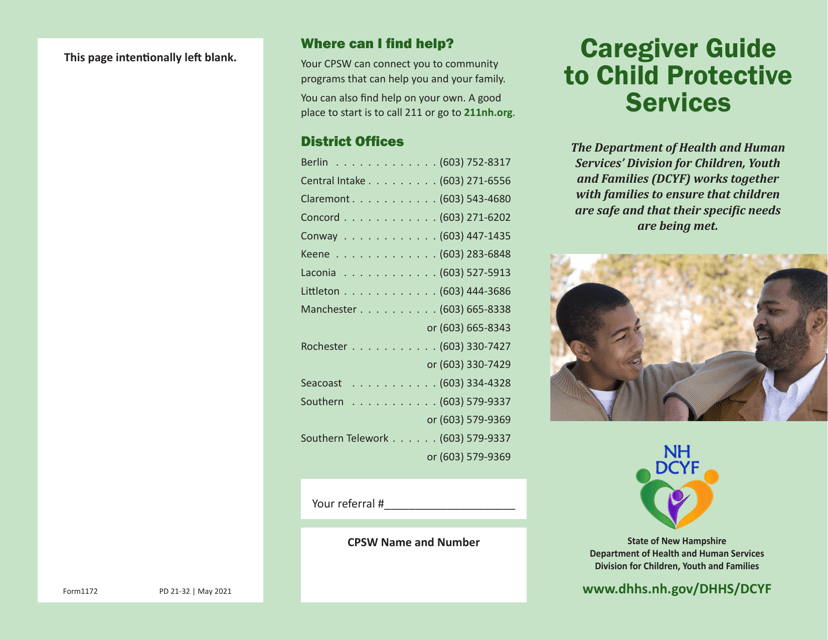 Form 1172 Caregiver Guide to Child Protective Services - New Hampshire