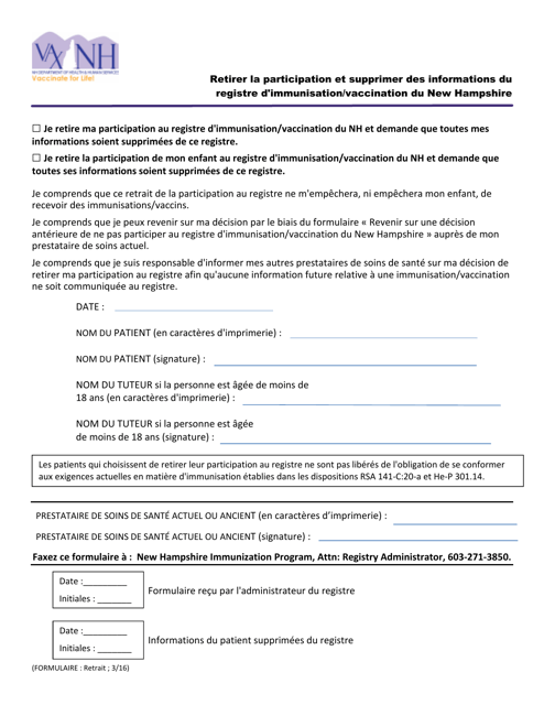 Withdraw and Remove Information From the New Hampshire Immunization / Vaccination Registry - New Hampshire (French) Download Pdf