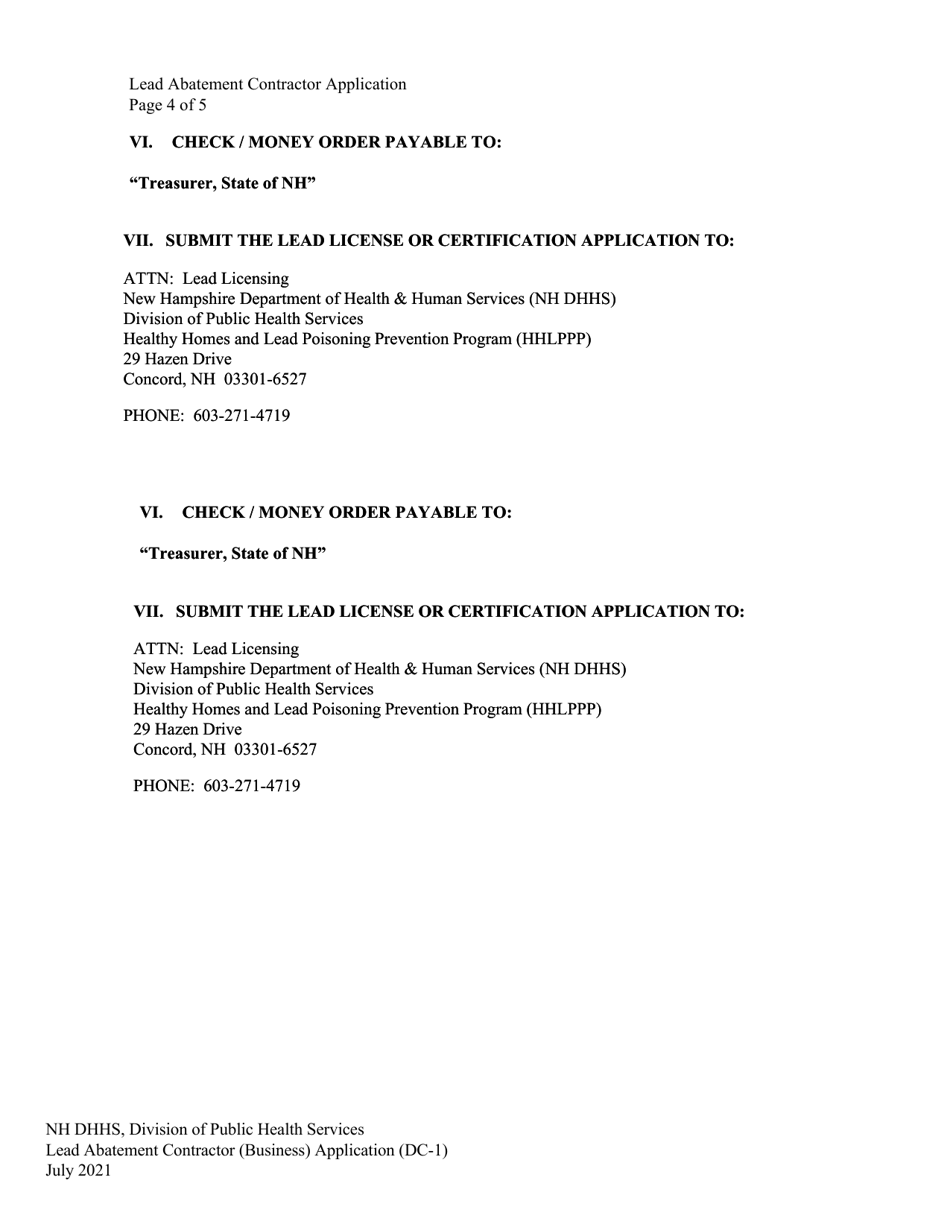 Form DC-1 Lead Abatement Contractor Application - New Hampshire, Page 4
