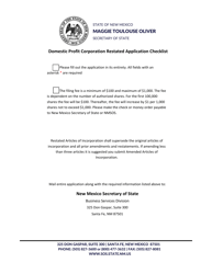 Document preview: Domestic Profit Corporation Restated Articles of Incorporation - New Mexico