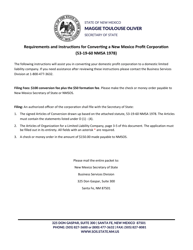 Document preview: New Mexico Profit Corporation Conversion - New Mexico