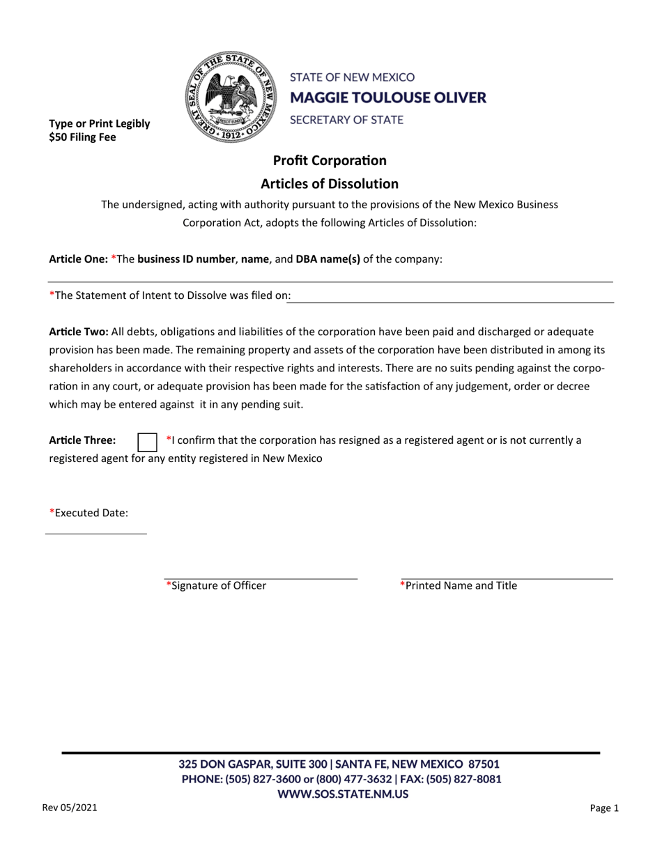 Domestic Profit Corporation Articles of Dissolution - New Mexico, Page 2