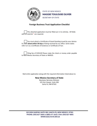 Document preview: Foreign Business Trust Application for Certificate of Authority - New Mexico