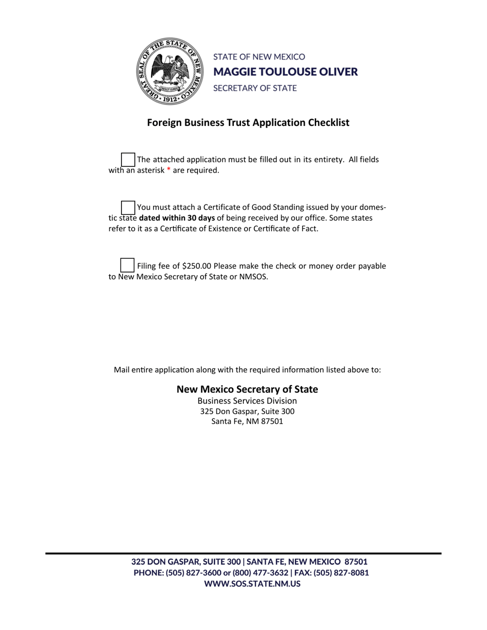Foreign Business Trust Application for Certificate of Authority - New Mexico, Page 1