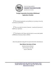 Document preview: Foreign Cooperative Association Application for Certificate of Withdrawal - New Mexico
