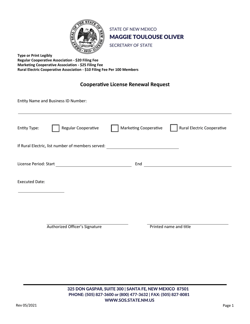 New Mexico Cooperative License Renewal Request Fill Out, Sign Online