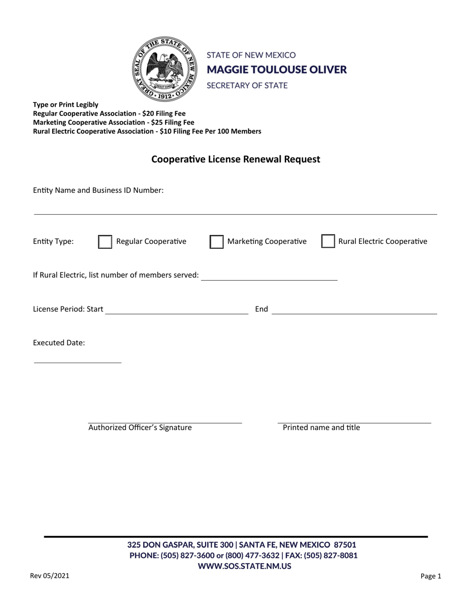 Cooperative License Renewal Request - New Mexico, Page 1