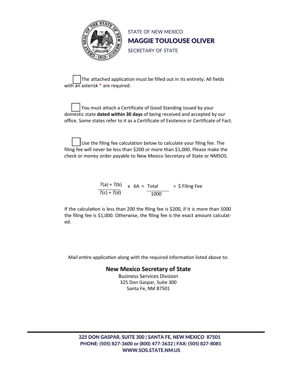 New Mexico Foreign Profit Corporation Application for Certificate of Authority - Fill Out, Sign ...