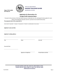 Document preview: Application for Reservation of a Foreign Profit Corporate Name - New Mexico