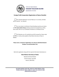 Foreign Profit Corporation Registration of a Corporate Name - New Mexico