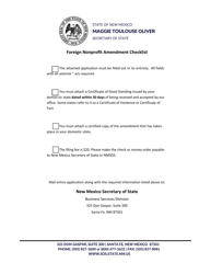 Document preview: Foreign Nonprofit Corporation Application for Amended Certificate of Authority - New Mexico