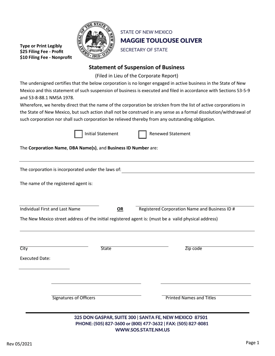 New Mexico Statement of Suspension of Business - Fill Out, Sign Online ...